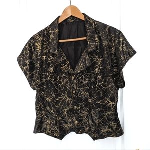 Vintage collared blouse black and gold with unique design and buttons